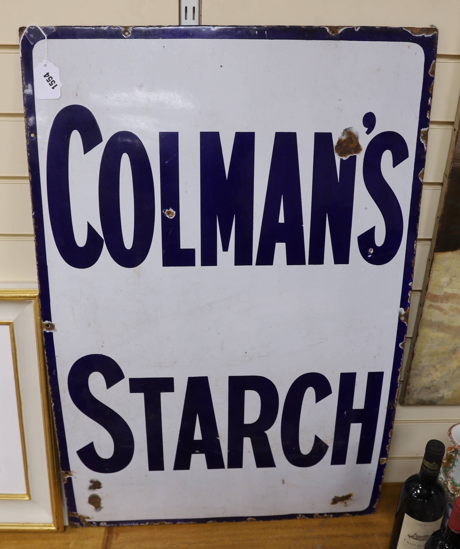 A Colman's Starch enamel advertising sign, 92 x 61cm